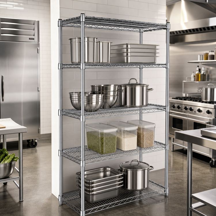 Product image #2 for Steel Works Stainless Heavy Duty 4-Tier Stationary Chrome Wire Shelving Unit, 24 x 24 x 74 Inches