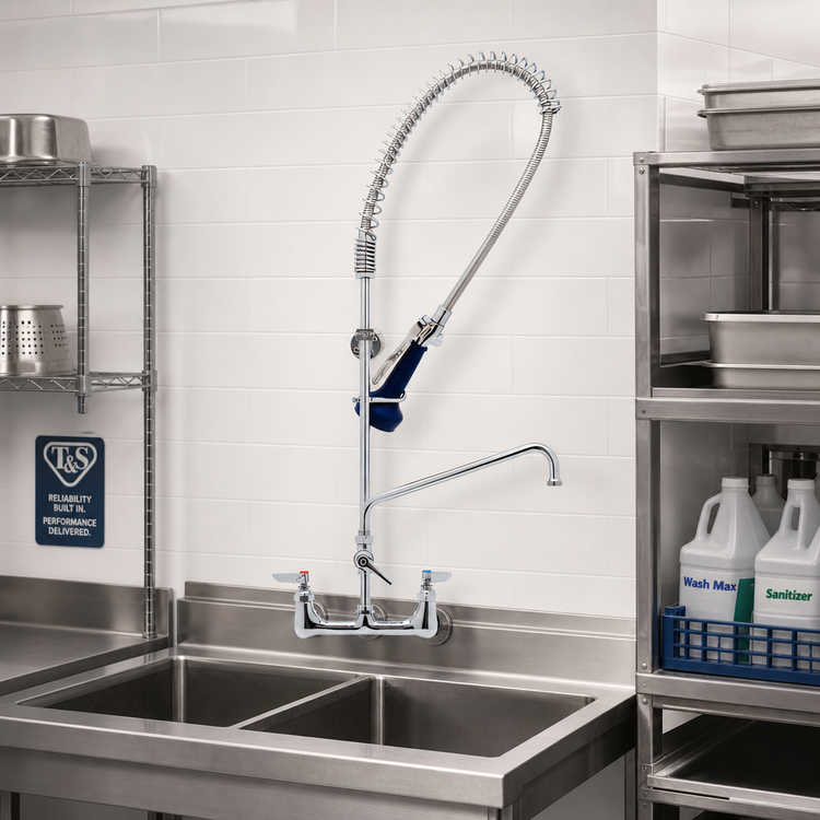 Product image #2 for T&S Brass EasyInstall 8-Inch Wall-Mount Pre-Rinse Unit with Add-On Faucet and 0.65 GPM Low-Flow Spray Valve
