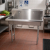 Thumbnail image #2 for BK Resources Two-Station Freestanding Hand Wash Sink with Knee Valve Bracket, 48 Inch Stainless Steel