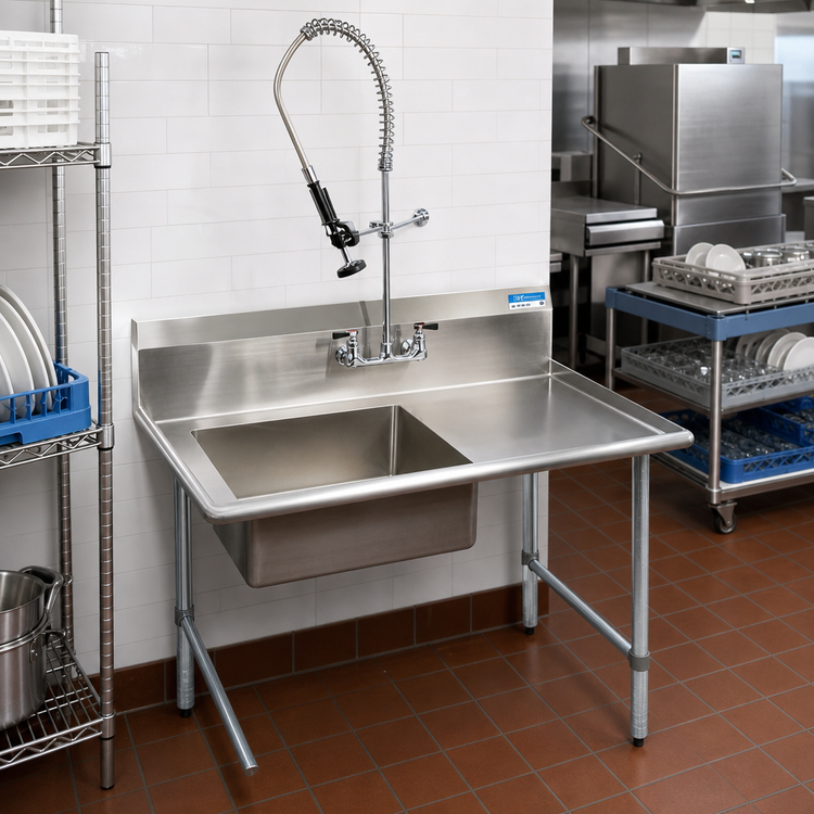 Product image #2 for BK Resources 26-Inch Straight Soiled Dish Table with Left-Hand Pre-Rinse Sink and Galvanized Legs