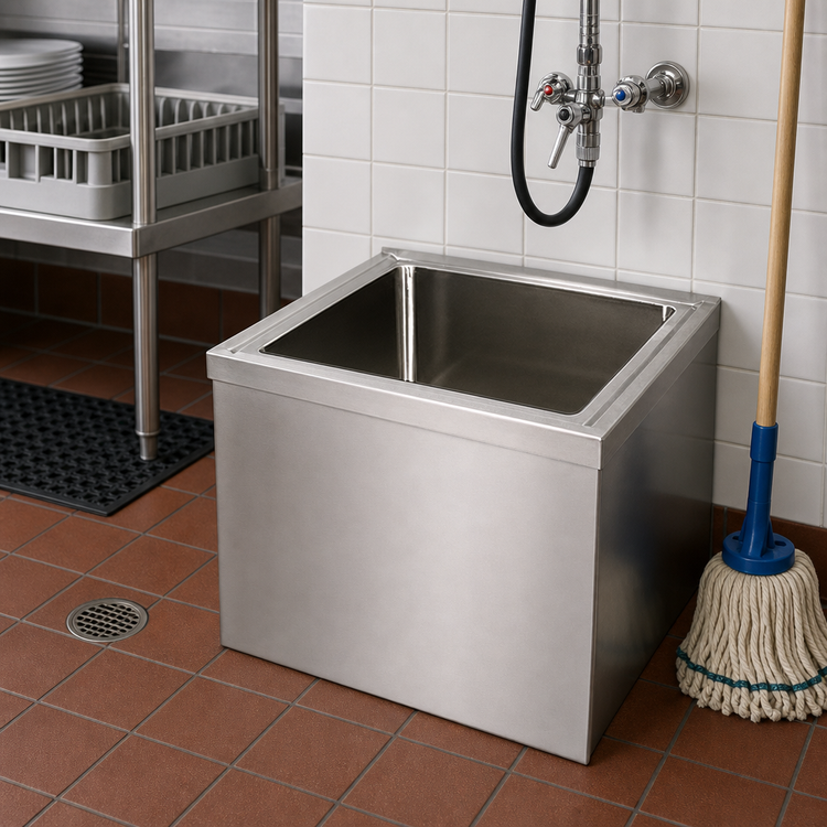 Product image #2 for BK Resources Floor Mounted T-304 18-Gauge Stainless Steel Mop Sink Kit with 24 x 24 x 12 in Bowl