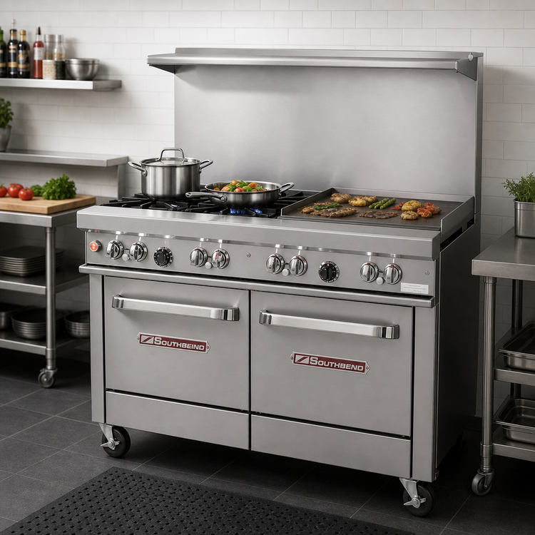 Product image #2 for Southbend Ultimate 48-Inch Gas Restaurant Range with 4 Star/Sauté Burners, 24-Inch Griddle, and 2 Space Saver Ovens