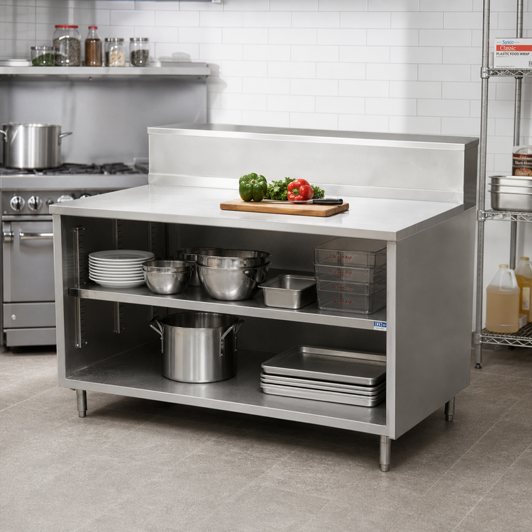 Product image #2 for BK Resources Open Front Stainless Steel Chef Table Cabinet Base with 5-Inch Riser, 36 x 24 x 39-3/4 Inches