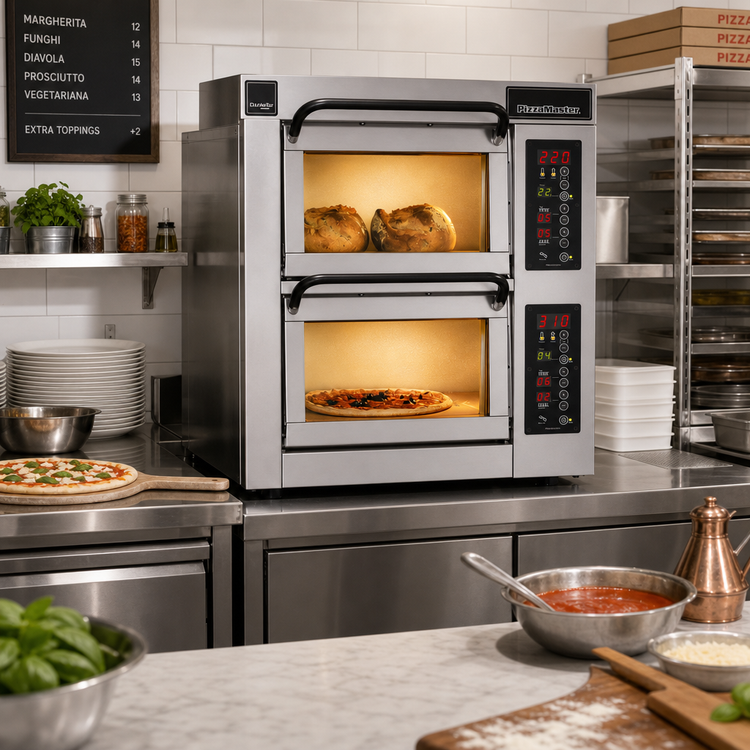 Product image #2 for PizzaMaster PM 352ED-2 Countertop Electric Stone Hearth Pizza Oven, 2 Chambers, 4 Hearthstones