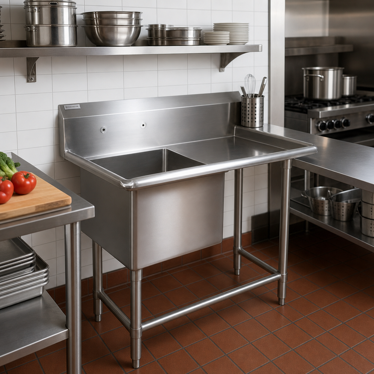 Product image #2 for John Boos Pro-Bowl 1-Compartment Sink with 30-Inch Right Drainboard, 18 x 24 x 12-Inch Bowl, 14-Gauge Stainless Steel
