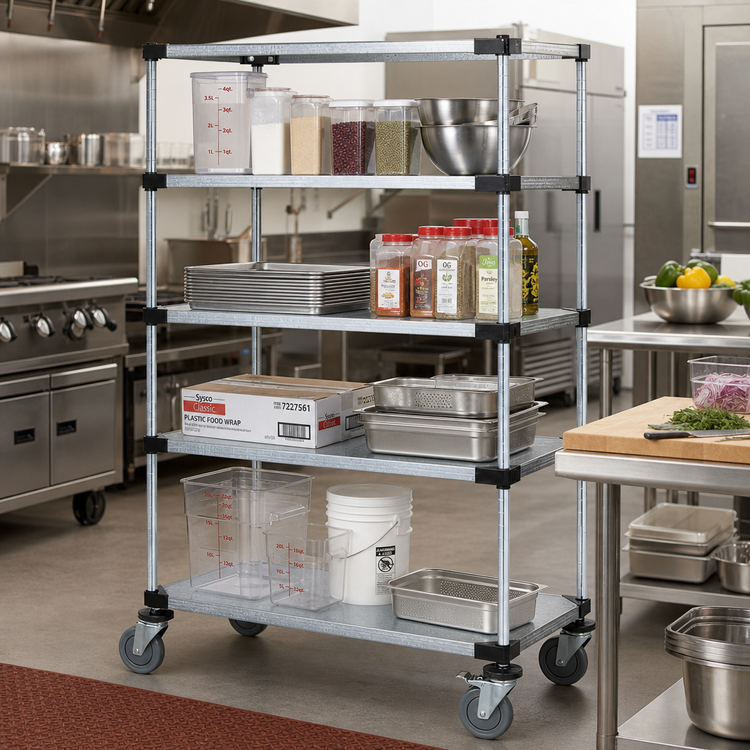 Product image #2 for Quantum Mobile Shelving Cart with 5 Solid Galvanized Steel Shelves, 36 x 18 x 69 Inches