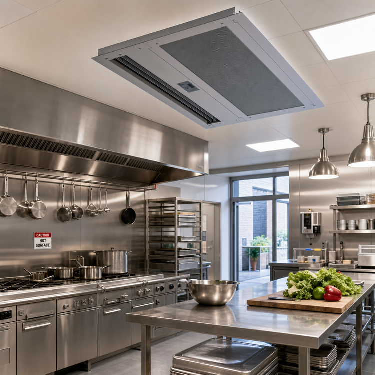 Product image #2 for Berner Architectural Recessed 12 In-Ceiling Electric Heated Air Curtain, 108 Inch Wide, 3-Motor, 42 kW