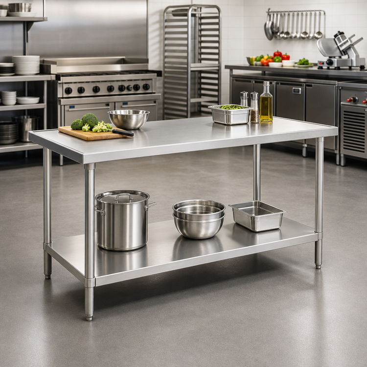 Product image #2 for Advance Tabco 48" x 24" 14 Gauge 304 Stainless Steel Work Table with Adjustable Undershelf