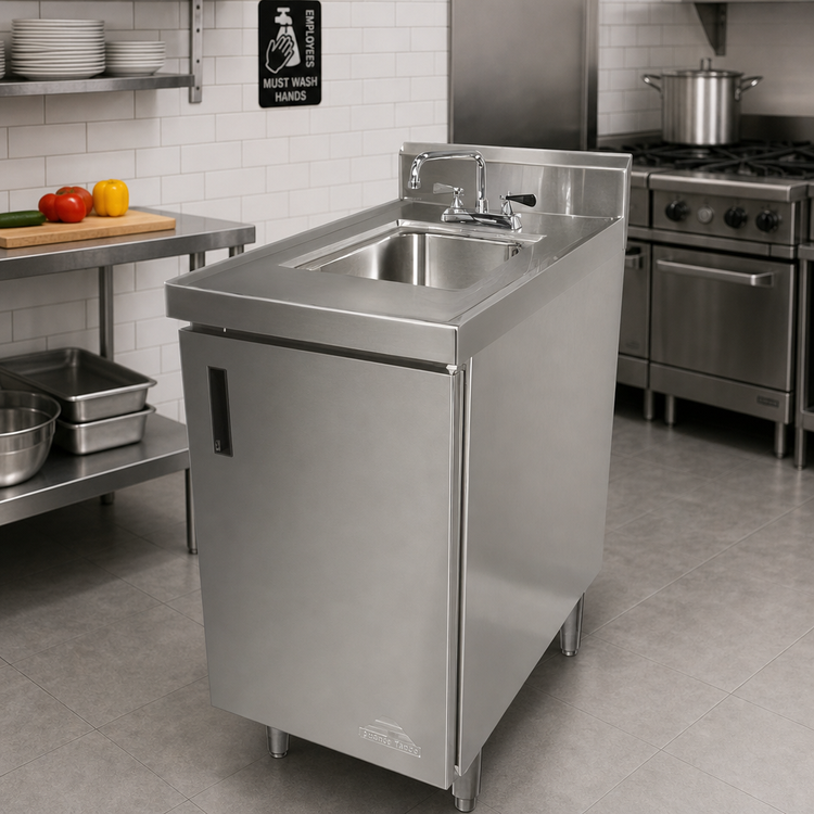 Product image #2 for Advance Tabco 18-Inch x 30-Inch Stainless Steel Freestanding Hand Sink Cabinet with Faucet and Hinged Door