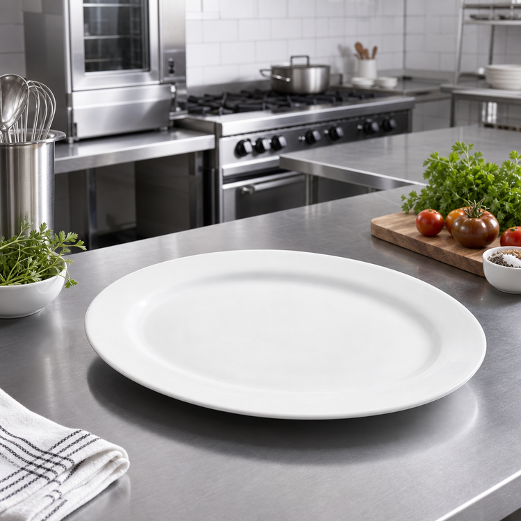 Product image #2 for Birkhall 20-Inch x 13-3/4-Inch White Oval Rolled Edge Porcelain Platter
