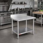 Thumbnail image #2 for Duke Manufacturing 316S-3030-5R 30 x 30 Stainless Steel Work Table, 16-Gauge 300 Series Top, 5-Inch Riser, Open Base with Undershelf