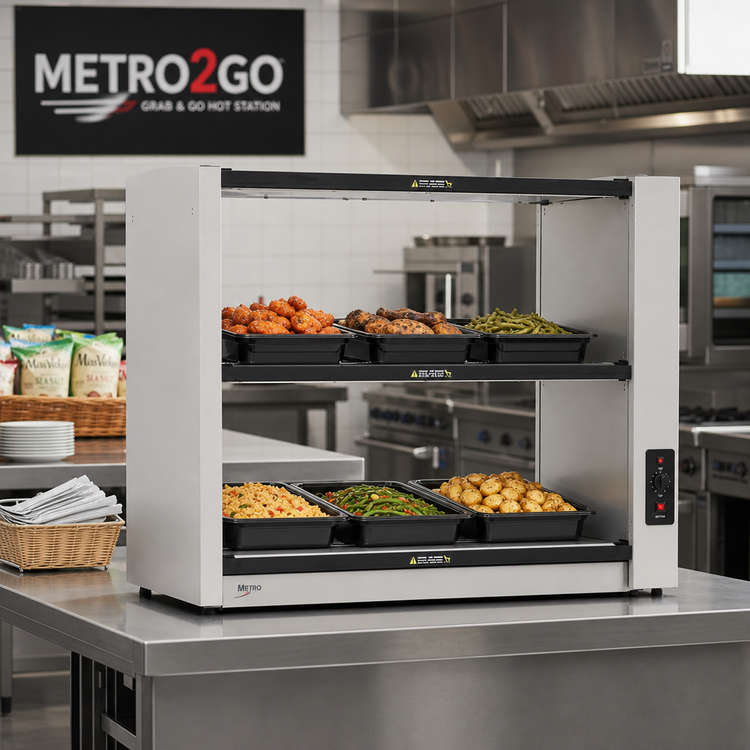 Product image #3 for Metro2Go Open Grab & Go Hot Station with 2 Individually Controlled Stainless Steel Shelves, Pass-Thru, 120V