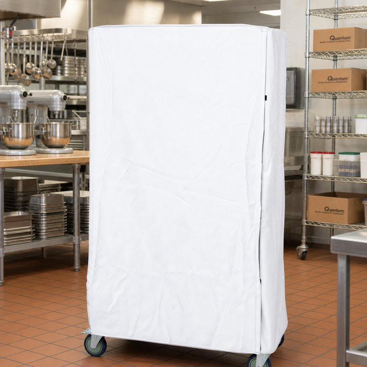 Product image #2 for Quantum 400 Denier White Nylon Wire Cart Cover with Zipper Flap, Fits 18 x 60 x 63 Inch Carts