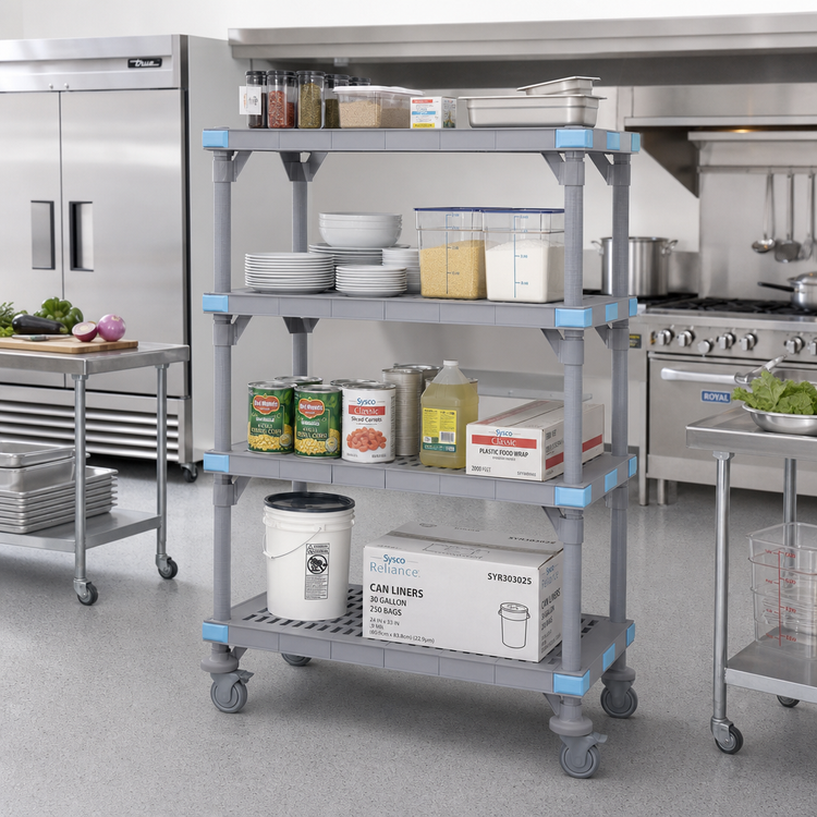 Product image #2 for Millenia Mobile Polymer Shelving Starter Unit, 48 x 21 x 74 Inches, 4 Shelves
