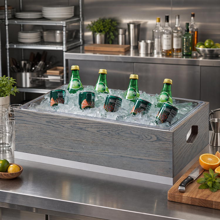 Product image #2 for Cal-Mil Ashwood Rectangular Ice Housing with Clear Polycarbonate Pan Insert and Liner, 21-1/4 x 13-1/4 x 7 Inches, Gray Wash Oak Wood