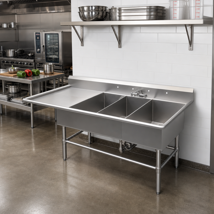 Product image #2 for John Boos Pro-Bowl 3-Compartment Platter Sink with 30-Inch Left Drainboard, Stainless Steel