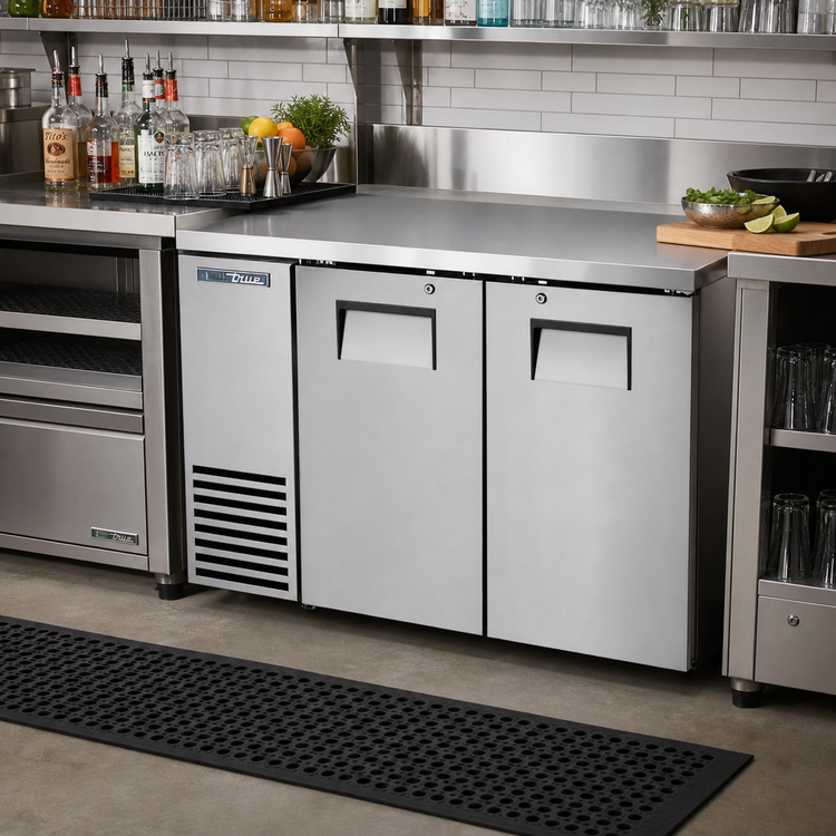 Product image #2 for True 48-1/8-Inch Two-Section Back Bar Cooler with Solid Hinged Locking Doors and Stainless Steel Top
