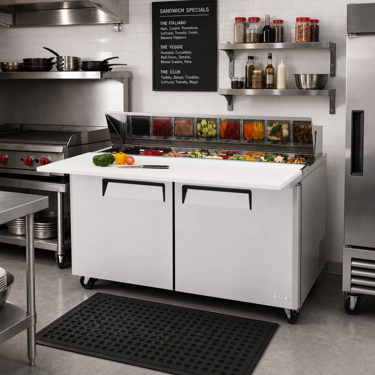 Product image #2 for Turbo Air M3 Series Two-Section Sandwich/Salad Prep Table Refrigerator with 17-Inch Cutting Board, 16 Cu. Ft.