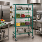 Thumbnail image #2 for Quantum M2436P47 36 x 24 x 80 Inch Mobile Wire Shelving Cart, 4 Shelves, Green Epoxy Finish