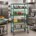 Thumbnail image #2 for Quantum 36 x 24 x 80 Inch Mobile Wire Shelving Cart with 4 Shelves, Green Epoxy Finish