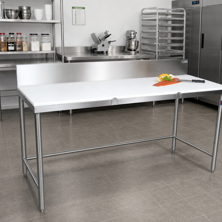 Product image #2 for John Boos TC108 96 Inch x 36 Inch Poly Top Trimming Table with 3/4 Inch Reversible Top and 6 Inch Backsplash