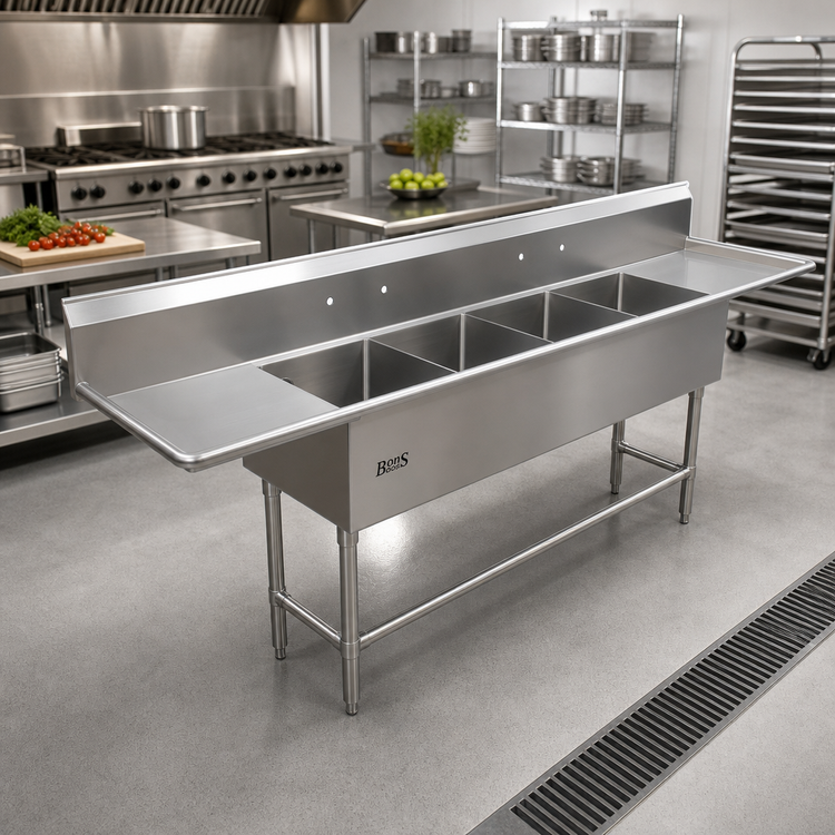 Product image #2 for John Boos Pro-Bowl 4-Compartment Stainless Steel Sink with Dual Drainboards