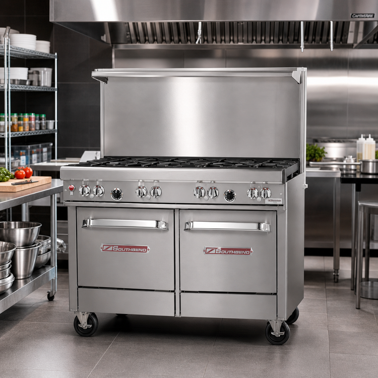 Product image #2 for Southbend Ultimate 48-Inch Commercial Gas Restaurant Range with 8 Burners and 2 Space Saver Ovens