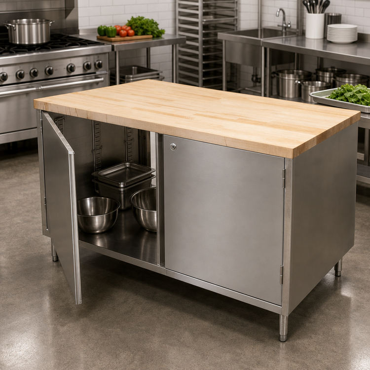 Product image #2 for BK Resources Dual-Access Hard Maple Wood Top Work Table with Locking Cabinet Base, 60 x 30 x 34-3/4 Inches