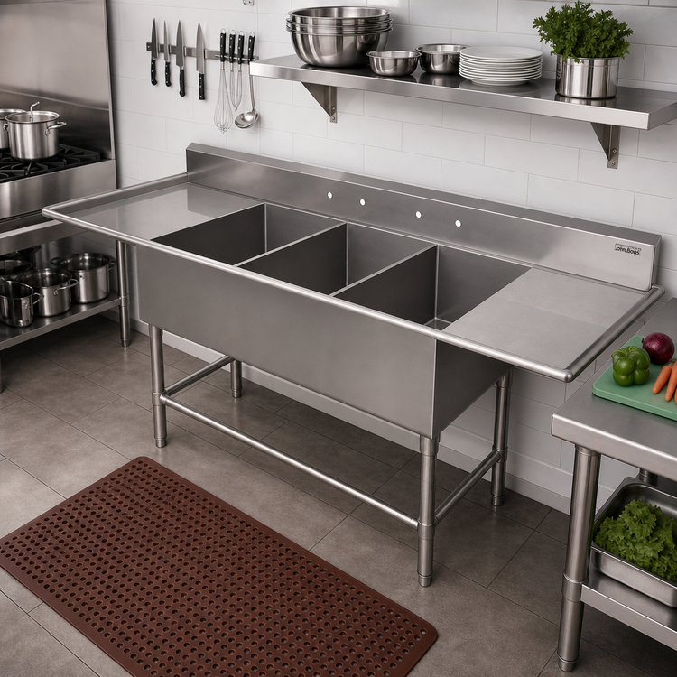 Product image #2 for John Boos Pro-Bowl 3-Compartment Stainless Steel Sink with 2 Drainboards, 24 x 24 x 12 Inch Bowls