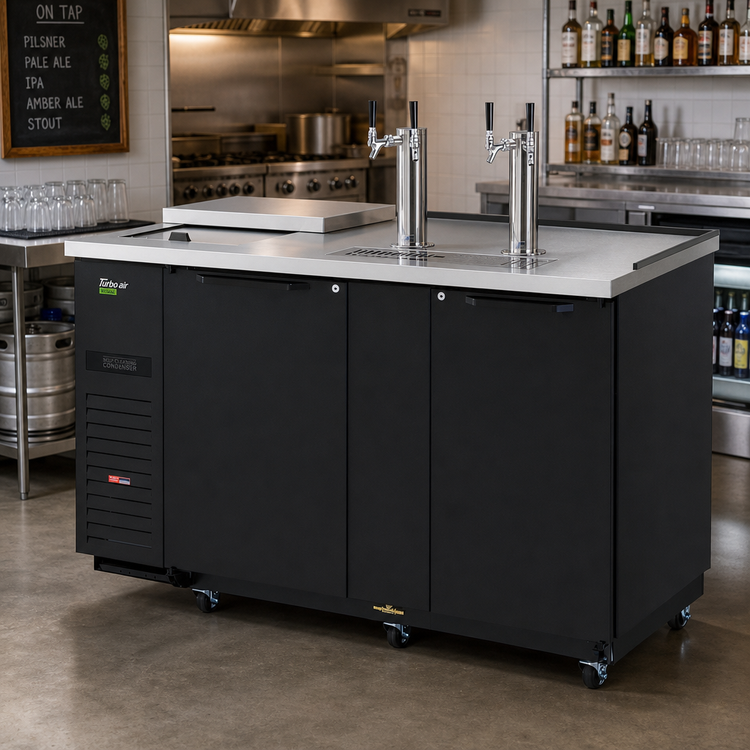 Product image #2 for Turbo Air Super Deluxe Club Top Beer Dispenser, 3 Half-Barrel Capacity, 2 Columns, Black Laminated Exterior, 115V