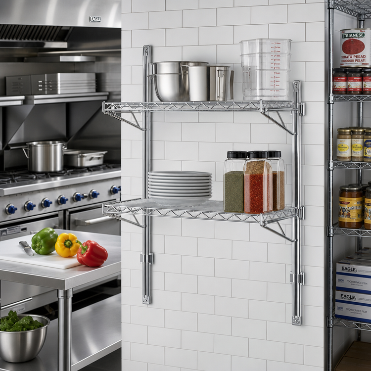 Product image #2 for Eagle Adjustable Post Wire Wall Mount Prepackaged End Unit Kit for 14-Inch Shelves, 33-Inch Posts, Chrome