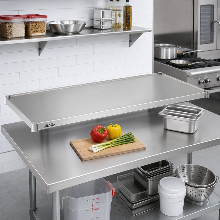 Product image #2 for Eagle Group 18-Gauge 304 Stainless Steel Solid Shelf, 54 x 21 Inches, Marine Edge, 400 lb Capacity
