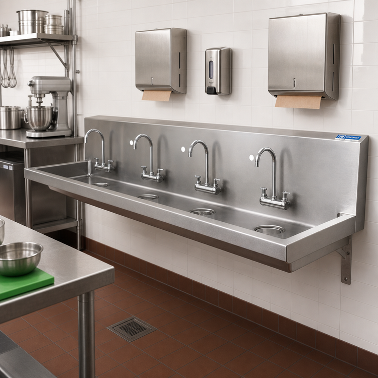 Product image #2 for BK Resources ADA 4-Station Wall-Mounted Hand Wash Sink, 96-Inch, 304 Stainless Steel