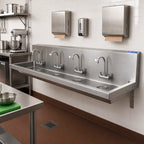 Thumbnail image #2 for BK Resources MSHSA-96W1 Four-Station Wall-Mounted Hand Wash Sink, 96-Inch, 304 Stainless Steel, ADA