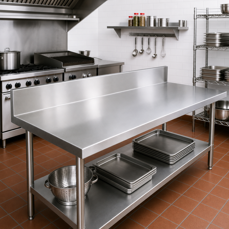 Product image #2 for John Boos 72 x 30 Inch Stainless Steel Countertop with 6-Inch Boxed Backsplash, 1-1/2 Inch Thick