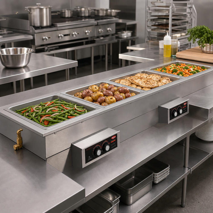 Product image #2 for Hatco Drop-In Modular Slim Heated Well with Drains & Auto-Fill, 4 Full-Size Pan Capacity