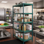 Thumbnail image #2 for Eagle Group QuadPlus QPSU2136VG-G5-74 5-Tier Stationary Wire Shelving Starter Unit, Mixed Shelf Mats, 36W x 21D x 74H, Green Epoxy
