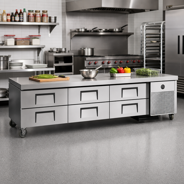 Product image #2 for True 110-Inch Wide 6-Drawer Refrigerated Chef Base with Stainless Steel Top