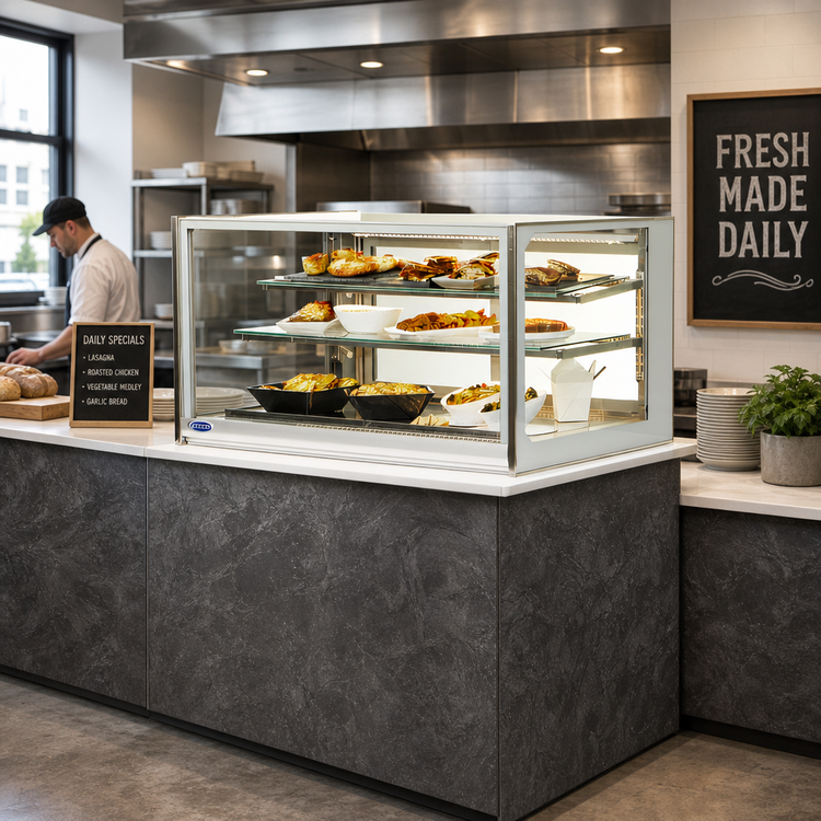 Product image #2 for Federal Industries ITH6034 Italian Glass Series 60-Inch Heated Drop-In Counter Display Case, Full-Service, 3-Tier