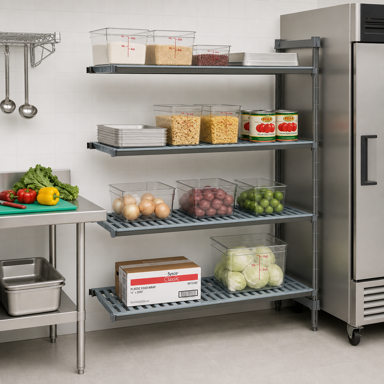 Product image #2 for Cambro Camshelving Basics Plus 24 Inch x 42 Inch x 72 Inch 4-Tier Vented Add-On Polymer Shelving Unit, Brushed Graphite