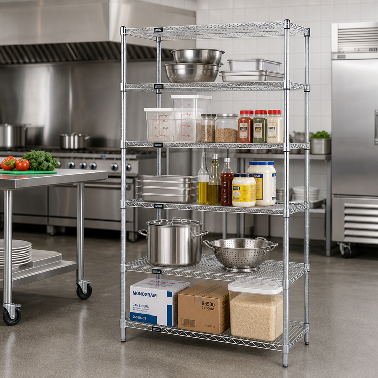 Product image #2 for Quantum 36"W x 18"D x 74"H 5-Shelf 304 Stainless Steel Wire Shelving Starter Kit