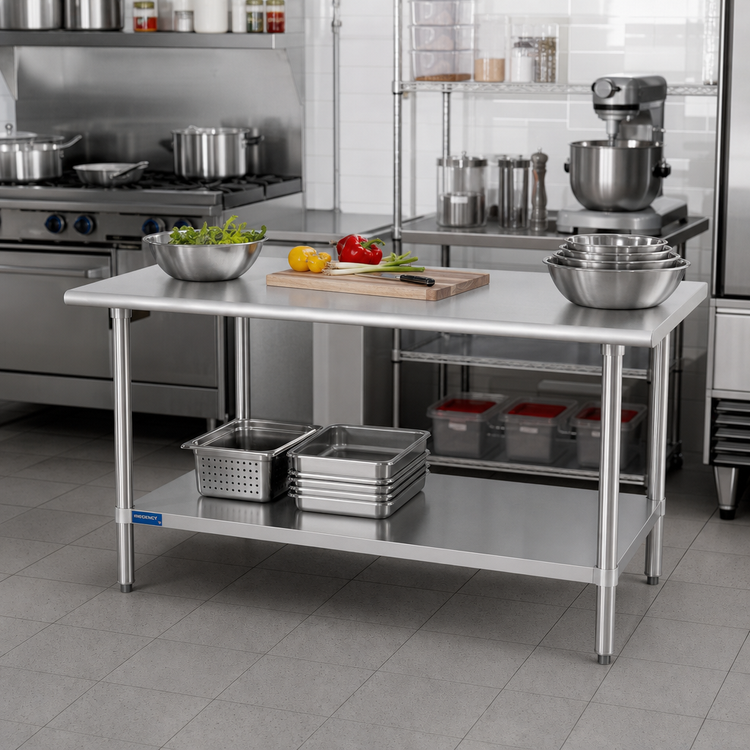 Product image #2 for 60 Inch x 14 Inch 18-Gauge 400-Series Stainless Steel Work Table with Adjustable Undershelf