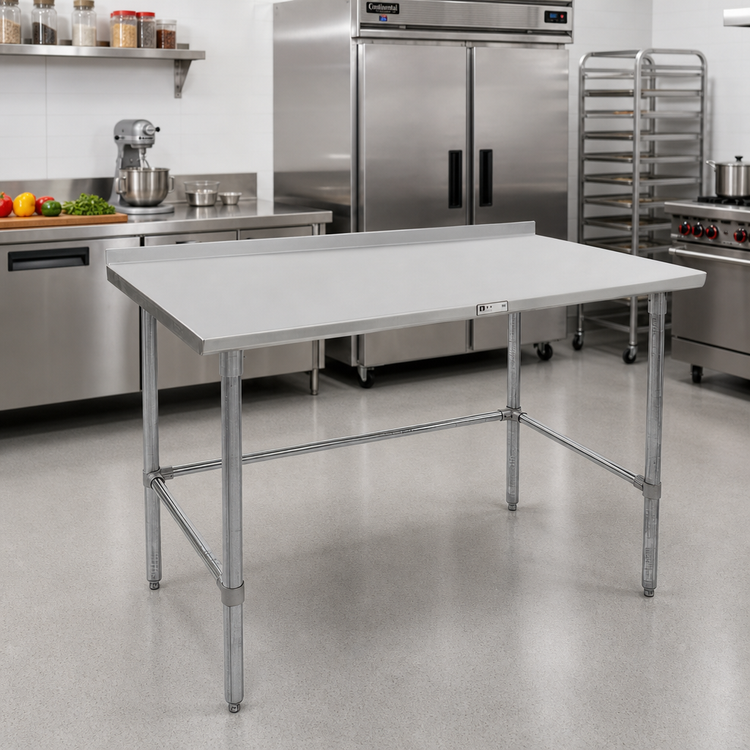 Product image #2 for John Boos Stallion 72" x 30" Stainless Steel Top Work Table with 1-1/2" Rear Backsplash and Galvanized Base