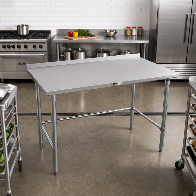 Product image #2 for John Boos Stallion 72" x 30" Stainless Steel Top Work Table with 1-1/2" Rear Backsplash and Galvanized Base