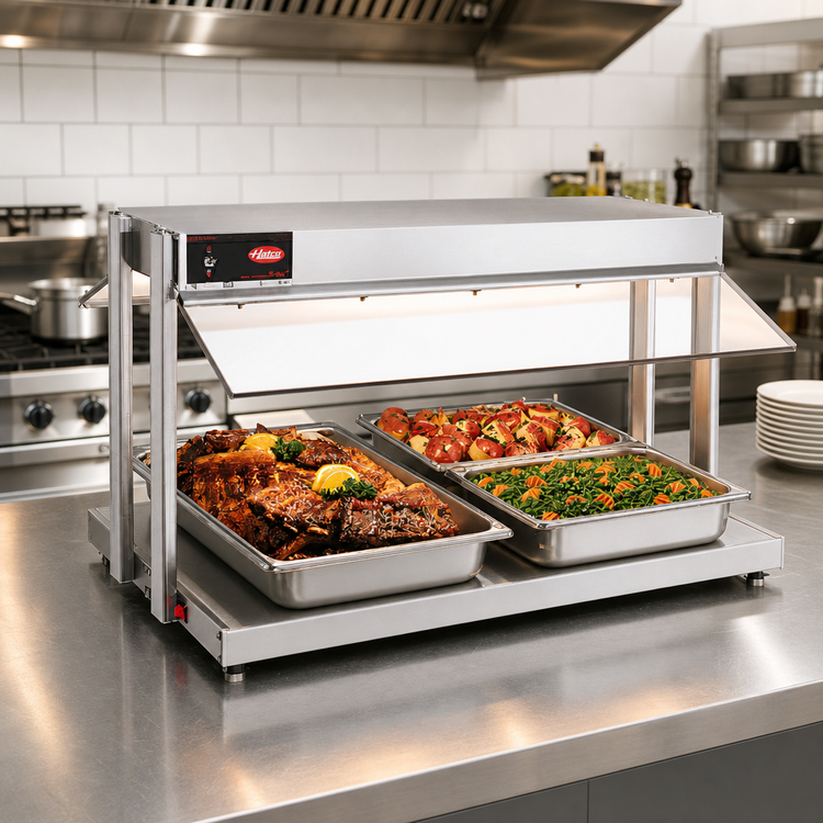 Product image #2 for Hatco Glo-Ray 48-Inch Countertop Self-Service Buffet Warmer with Heated Base, Sneeze Guards, and 3-Pan Capacity