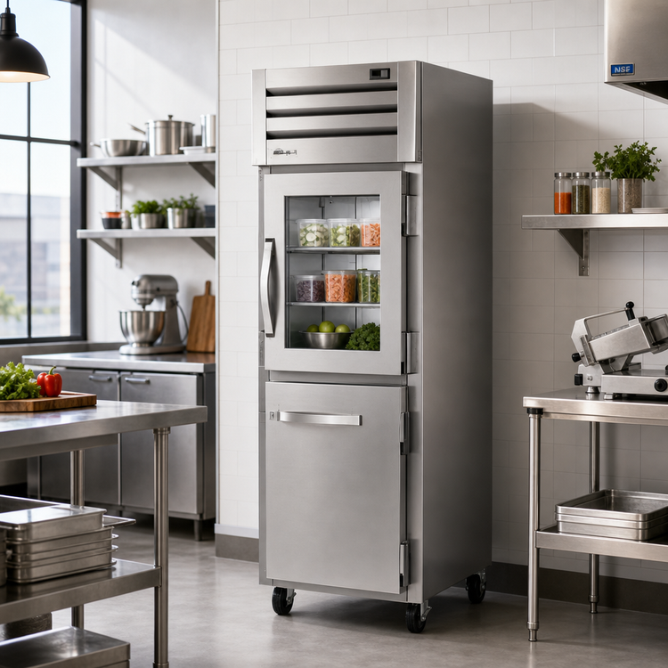 Product image #2 for True Spec Series One-Section Reach-In Combination Half Swing Door Refrigerator with Glass and Stainless Steel Half Doors