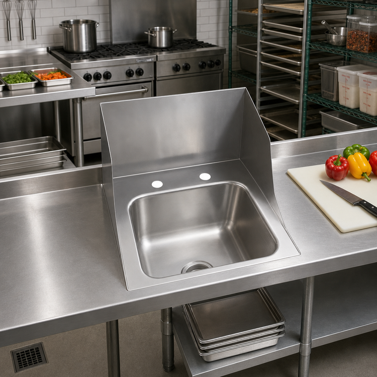 Product image #2 for BK Resources Deep Drawn Single-Compartment Drop-In Sink with 3-Sided Riser