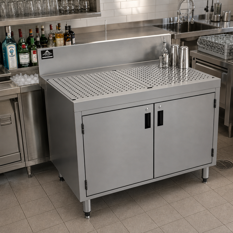 Product image #2 for Advance Tabco Prestige Supreme Underbar Stainless Steel Drainboard Cabinet with Removable Hinged Doors, 36 x 30 x 36 Inches