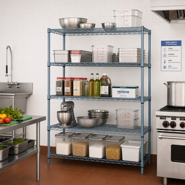 Product image #2 for Quantum 5-Shelf Wire Shelving Starter Kit, 72 x 36 x 86 In., Stationary, Gray Epoxy Coated, 600-800 lb. Capacity