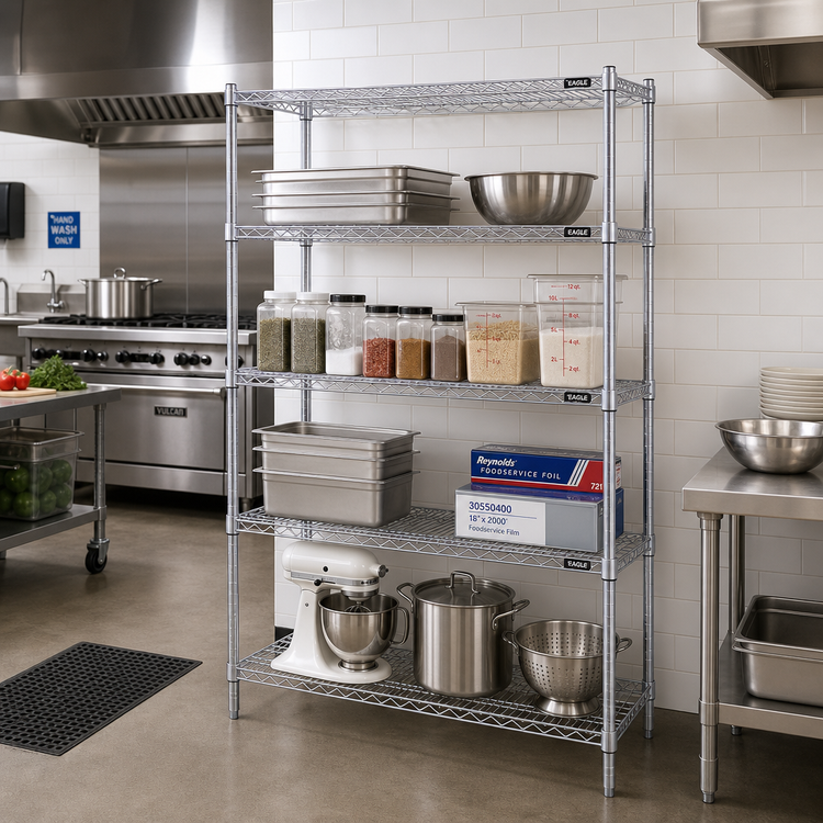 Product image #2 for Eagle Group 4-Tier Starter Wire Shelving Unit, 30 x 21 x 74 Inches, Chrome-Plated